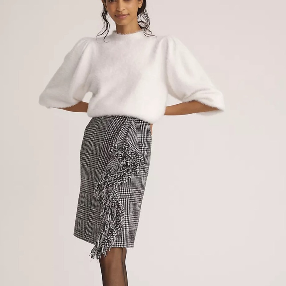 Anthropologie Fringed Plaid Ruffled Mini Skirt